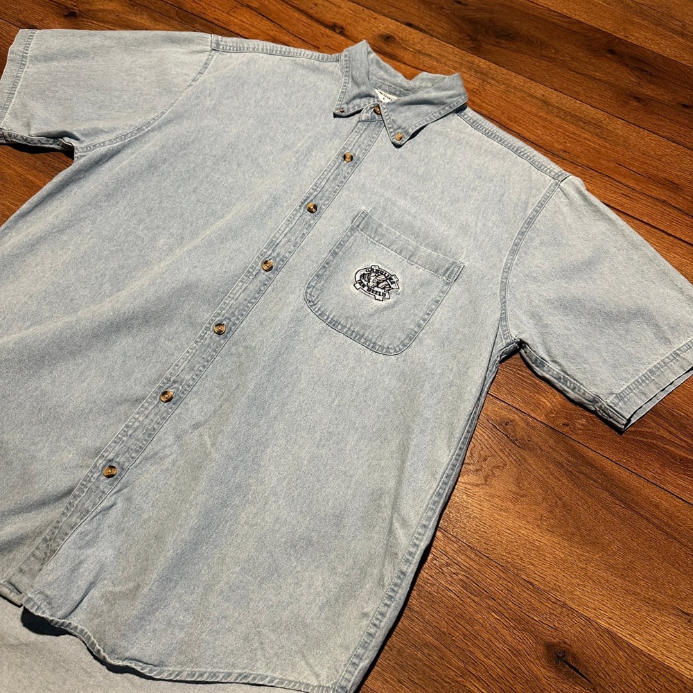 Vintage Pro Edge Light Blue Denim Carolina Tar Heels Shirt Mens Large